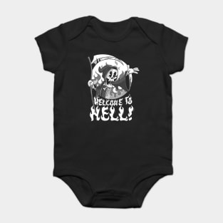 Vintage Grim Reaper Cartoon featuring Welcome to Hell Baby Bodysuit